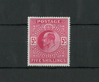 Lot 366 - Great Britain. 1902 5s Deep bright carmine, unmounted