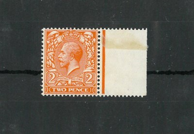 Lot 376 - Great Britain. 1912 2d marginal with no watermark. Stamp unmounted but hinge residue on front...