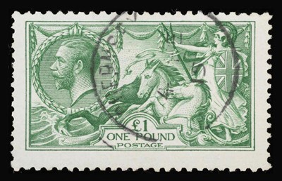 Lot 377 - Great Britain. 1913 £1 green Seahorse, good used