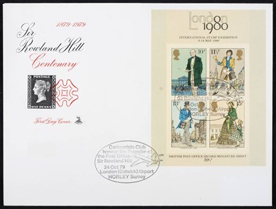 Lot 389 - Great Britain. 1979 Death of Sir Rowland Hill M/S on FDC with Rosine colour omitted. Normal...