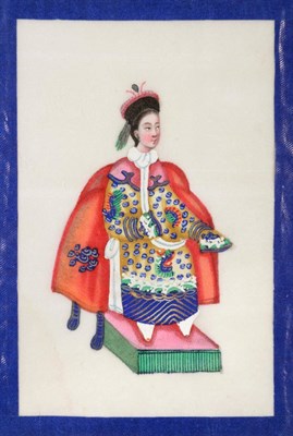 Lot 121 - A Set of Ten Chinese Export Pith Paper Paintings, 19th century, painted with dignitaries, 13.5cm by
