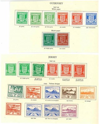 Lot 75 - Guernsey and Jersey. 1941 to 1944 mint issues, including shades and papers on part album pages