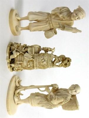 Lot 134 - A Japanese Ivory Okimono, Meiji period, as a warrior on top of a ceremonial ox cart, various...