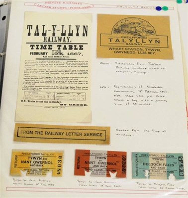 Lot 121 - Railways. Talyllyn Railway. A well presented 1957 to 2007 collection of letter stamps,...