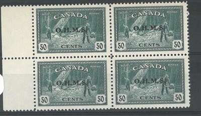 Lot 169 - Canada. 1946 50c OHMS unmounted marginal block of four