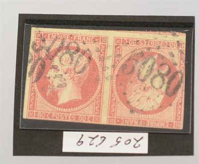 Lot 186 - Egypt - France Used In. 1853 to 1861 80c carmine tete-beche pair. Used in Alexandria, cancelled...