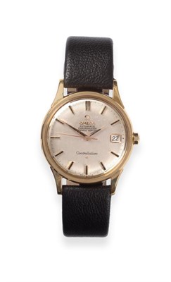 Lot 144 - An 18ct Gold Automatic Calendar Centre Seconds Wristwatch, signed Omega, Chronometer Officially...