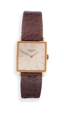 Lot 148 - An 18ct Gold Square Wristwatch, signed Patek Philippe, Geneve, ref: 3430, circa 1968, (calibre...