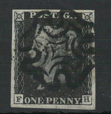 Lot 306 - Great Britain. 1840 1d black F-H. Four good margins, used with fine black Maltese cross