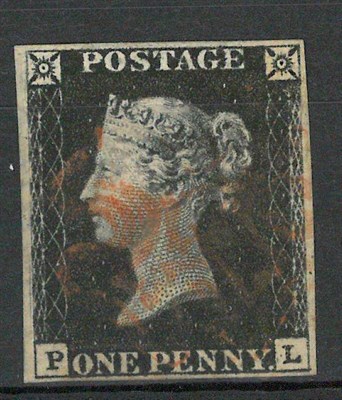 Lot 311 - Great Britain. 1840 1d black P-L, plate 4. Four margins, used with red Maltese cross