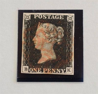 Lot 313 - Great Britain. 1840 1d black B-K, plate 6. Four margins, used with red Maltese cross