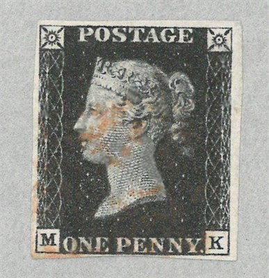 Lot 317 - Great Britain. 1840 1d black M-K, plate 8. Four margins, used with red Maltese cross