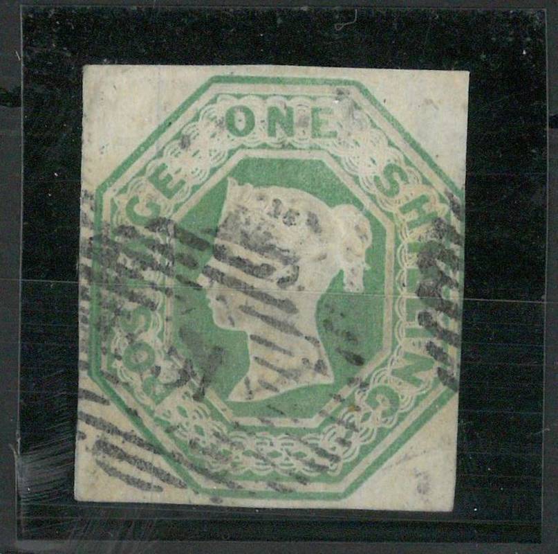 Lot 321 - Great Britain. 1847 1s pale green, cut square with three margins, used