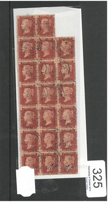 Lot 325 - Great Britain. 1858 to 1879 1d red, plate 117, used block of twenty. Woodford Fe 9, 1872 CDS