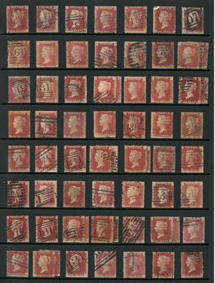 Lot 327 - Great Britain. 1858 to 1879 1d reds. Full set of used plates (less plate 77). Includes plate 225