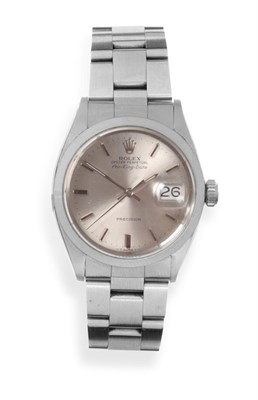 Lot 159 - A Stainless Steel Automatic Calendar Centre Seconds Wristwatch, signed Rolex, Oyster Perpetual,...