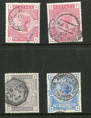 Lot 335 - Great Britain. 1883 2s6d, 5s (2) - one with blue crayon) and 10s. White paper, all used