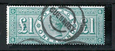 Lot 337 - Great Britain. 1891 £1 green B-D, centred to bottom right, used with Guernsey CDS. Minor...