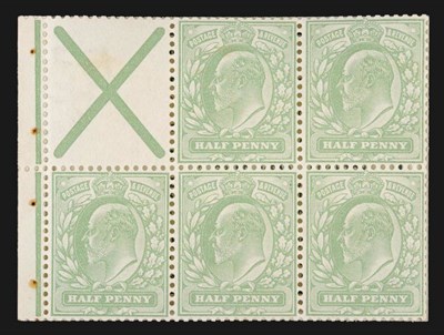 Lot 339 - Great Britain. 1902 1/2d yellowish green unmounted booklet pane of five plus St Andrew's cross....