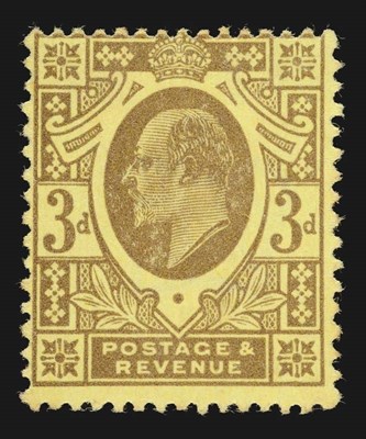 Lot 355 - Great Britain. 1911 3d grey on lemon perf 15 x 14 good mint BEL Cert 2003