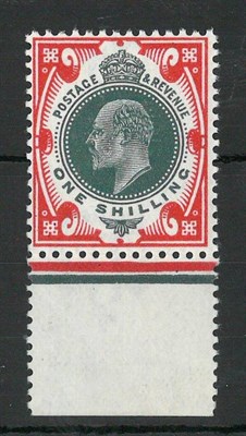 Lot 356 - Great Britain. 1911 1s deep green and scarlet bottom marginal unmounted SG 313wi