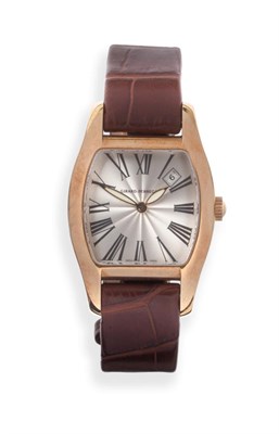Lot 162 - An 18ct Gold Tonneau Shaped Calendar Wristwatch, signed Girard Perregaux, model: Richeville,...