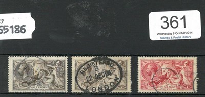 Lot 361 - Great Britain. 1918 Bradbury Wilkinson 2s 6d Sea horses x 2 and a 5s, all used
