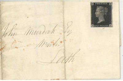 Lot 386 - Great Britain. 1840 Outer letter sheet to Leith bearing 1d black B-A. Four margins (just)