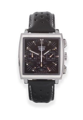 Lot 168 - A Stainless Steel Automatic Calendar Chronograph Wristwatch, signed Tag Heuer, model: Monaco...