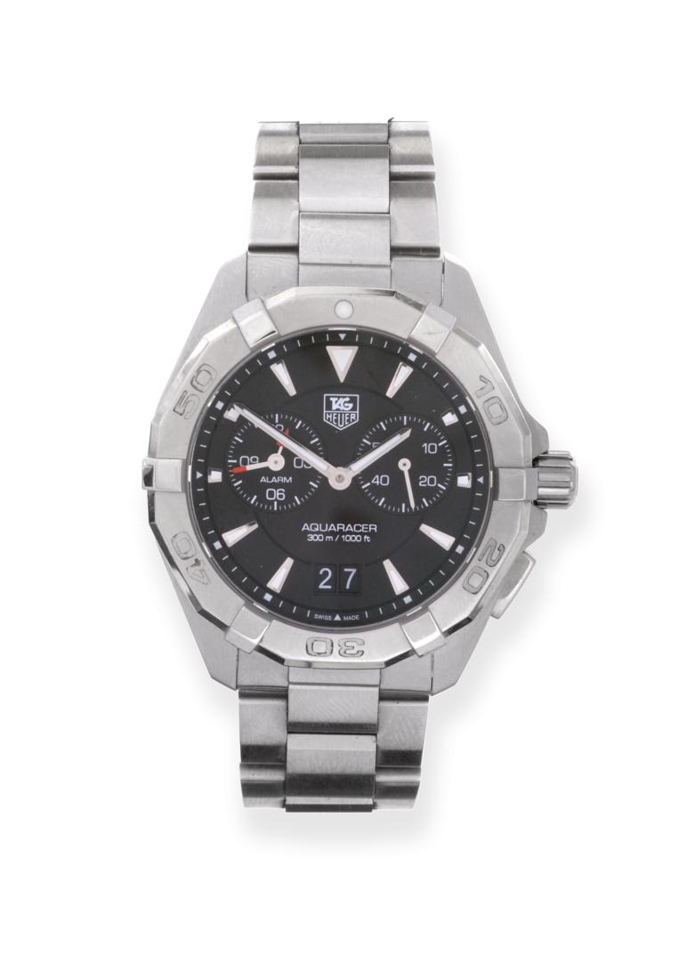 Lot 172 - A Stainless Steel Calendar Alarm Wristwatch, signed Tag Heuer, model: Aquaracer, circa 2016, quartz