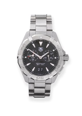 Lot 172 - A Stainless Steel Calendar Alarm Wristwatch, signed Tag Heuer, model: Aquaracer, circa 2016, quartz