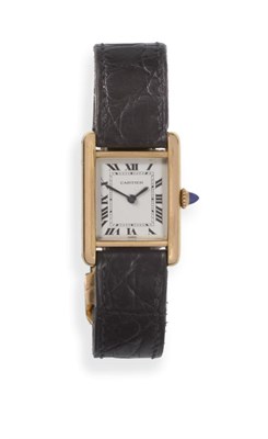 Lot 186 - A Lady's 18ct Gold Wristwatch, signed Cartier, model: Tank, circa 1975, lever movement signed,...
