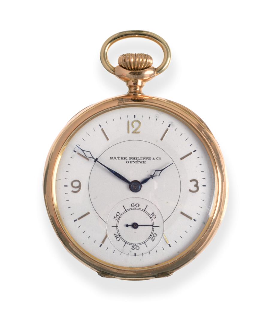 Lot 208 - An 18ct Gold Open Faced Pocket Watch, signed Patek Philippe, & Cie, Geneve, lever movement...