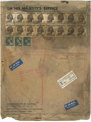 Lot 124 - Disaster Mail. 1954 large registered cover to Sarawak bearing two boxed cachet's Salvaged...