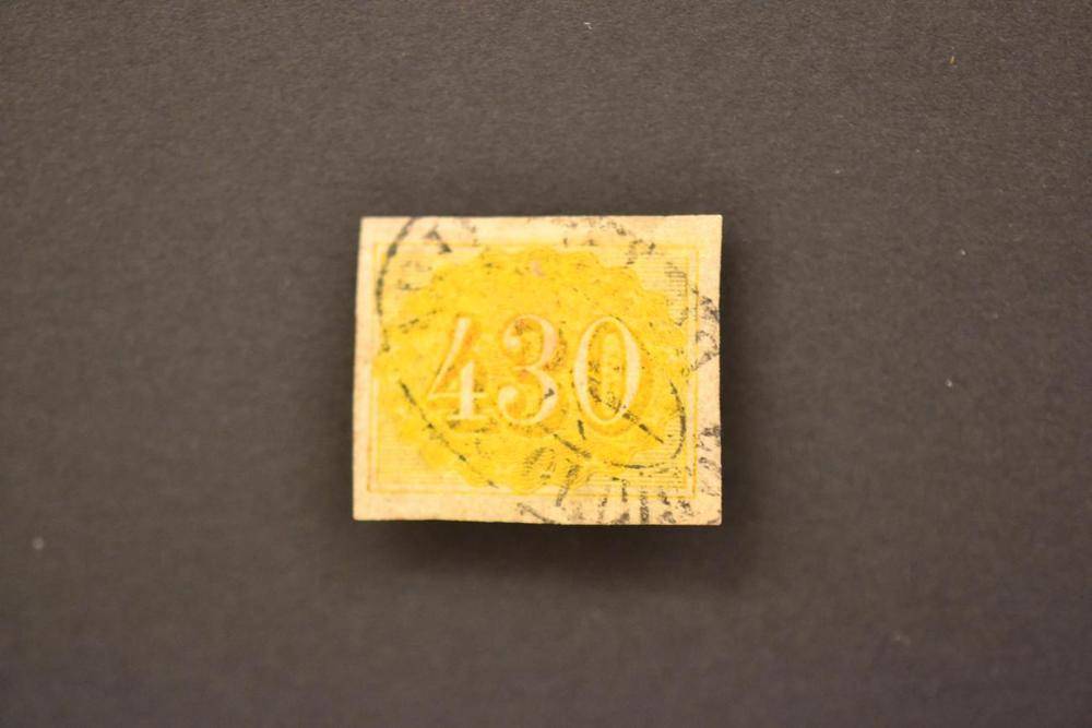 Lot 151 - Brazil. 1861 430r yellow. Four large margins, used with fine framed Correio Da Bahia/Brazil in...