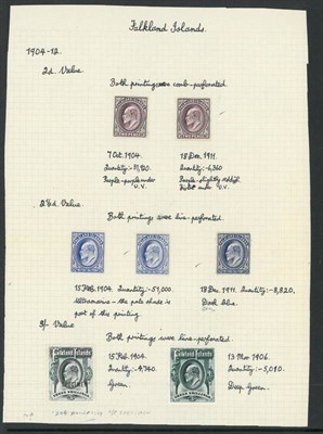 Lot 169 - Falkland Islands. Two album pages housing various King Edward VII issues. Includes both shades...