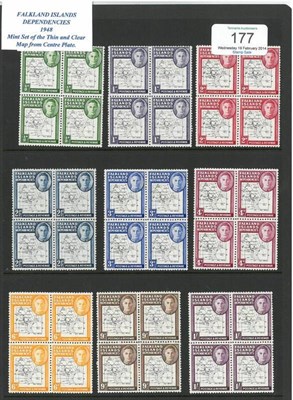 Lot 177 - Falkland Island Dependencies. 1948 Thin map set of nine in mint blocks of four