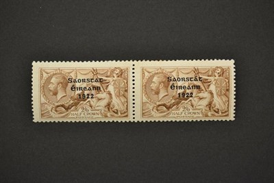 Lot 205 - Ireland. December 1922 2s6d chocolate brown horizontal pair, with left showing 'no accent' variety.