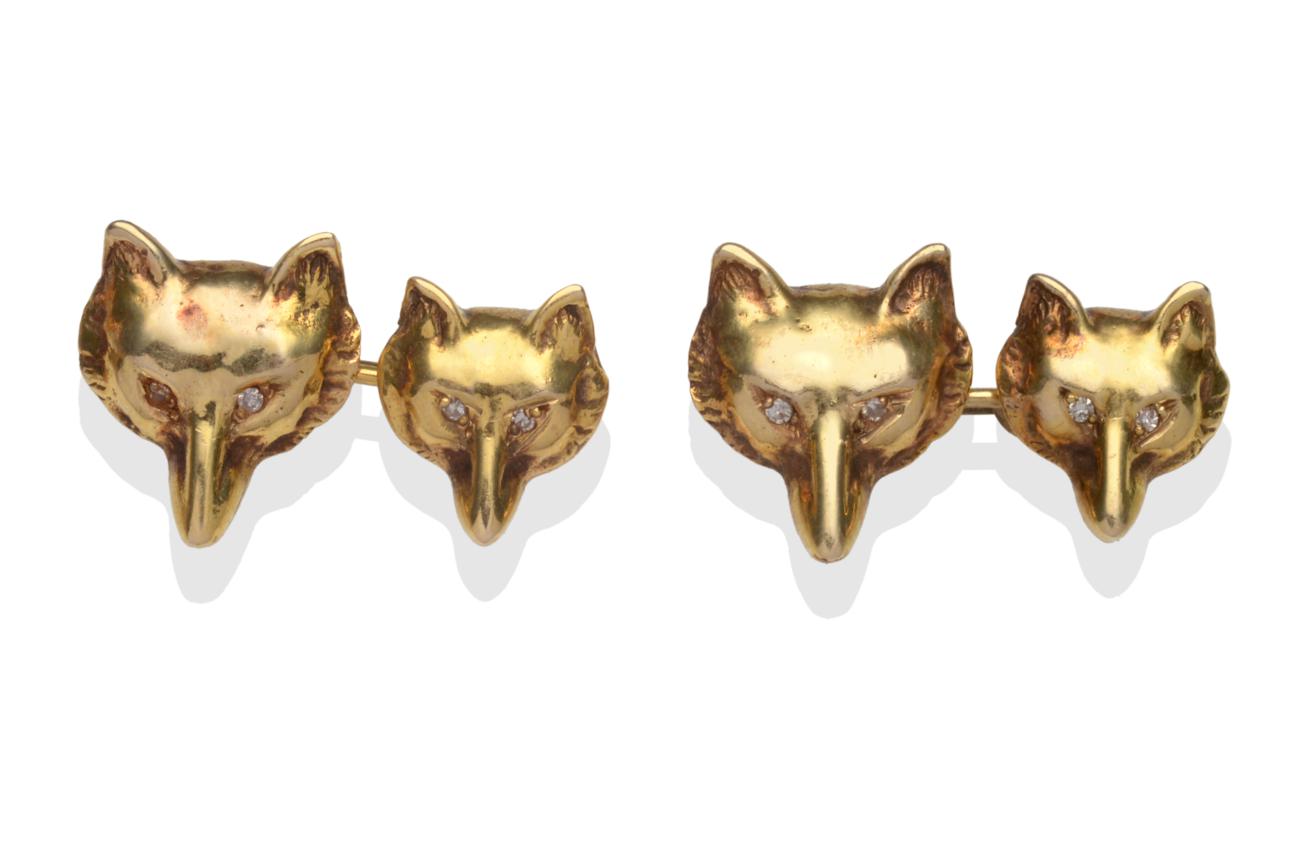 Lot 242 - A Pair of Fox Mask Cufflinks, each with a large mask chain-linked to a smaller mask, with...