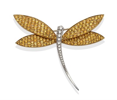 Lot 252 - A Yellow Sapphire and Diamond Dragonfly Brooch, by Van Cleef & Arpels, the body set with...