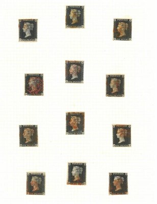 Lot 343 - Great Britain. Twelve 1840 1 blacks, all used with red Maltese crosses. Faults