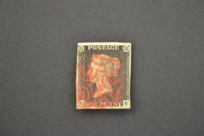 Lot 346 - Great Britain. 1840 1d black D-E. Four margins used with red Maltese cross