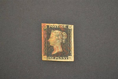 Lot 347 - Great Britain. 1840 1d black G-K four margins. used with red Maltese cross