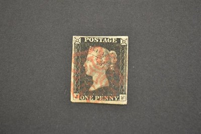 Lot 350 - Great Britain. 1840 1d black J-F. Four margins used with red Maltese cross