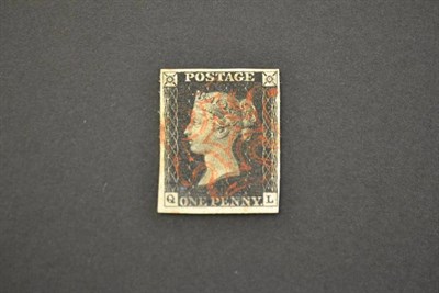 Lot 356 - Great Britain. 1840 1d black Q-L. four margins, used with red Maltese cross