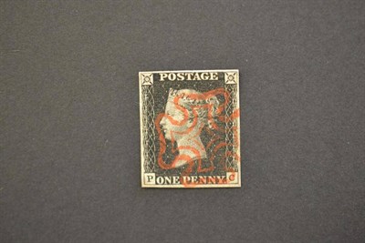 Lot 362 - Great Britain. 1840 1d black P-C, plate 5. Four margins, used with fine red Maltese cross