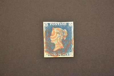 Lot 366 - Great Britain. 1840 2d pale blue A-I, plate 1. Four margins, used with a fine red Maltese cross