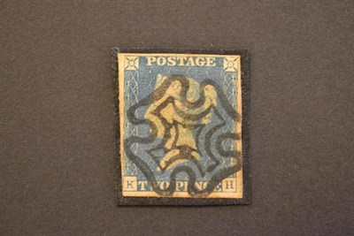 Lot 372 - Great Britain. 1840 2d blue K-H, four margins (just touched lower left). Used with superb black...