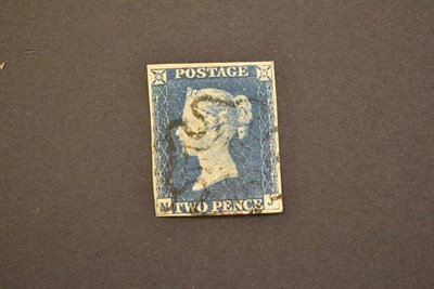 Lot 374 - Great Britain. 1840 2d blue M-J, four margins. Used with black Maltese cross