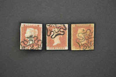 Lot 385 - Great Britain. Three 1841 1d reds -  D-E used with no 2 Maltese cross, D-G used with no 3...